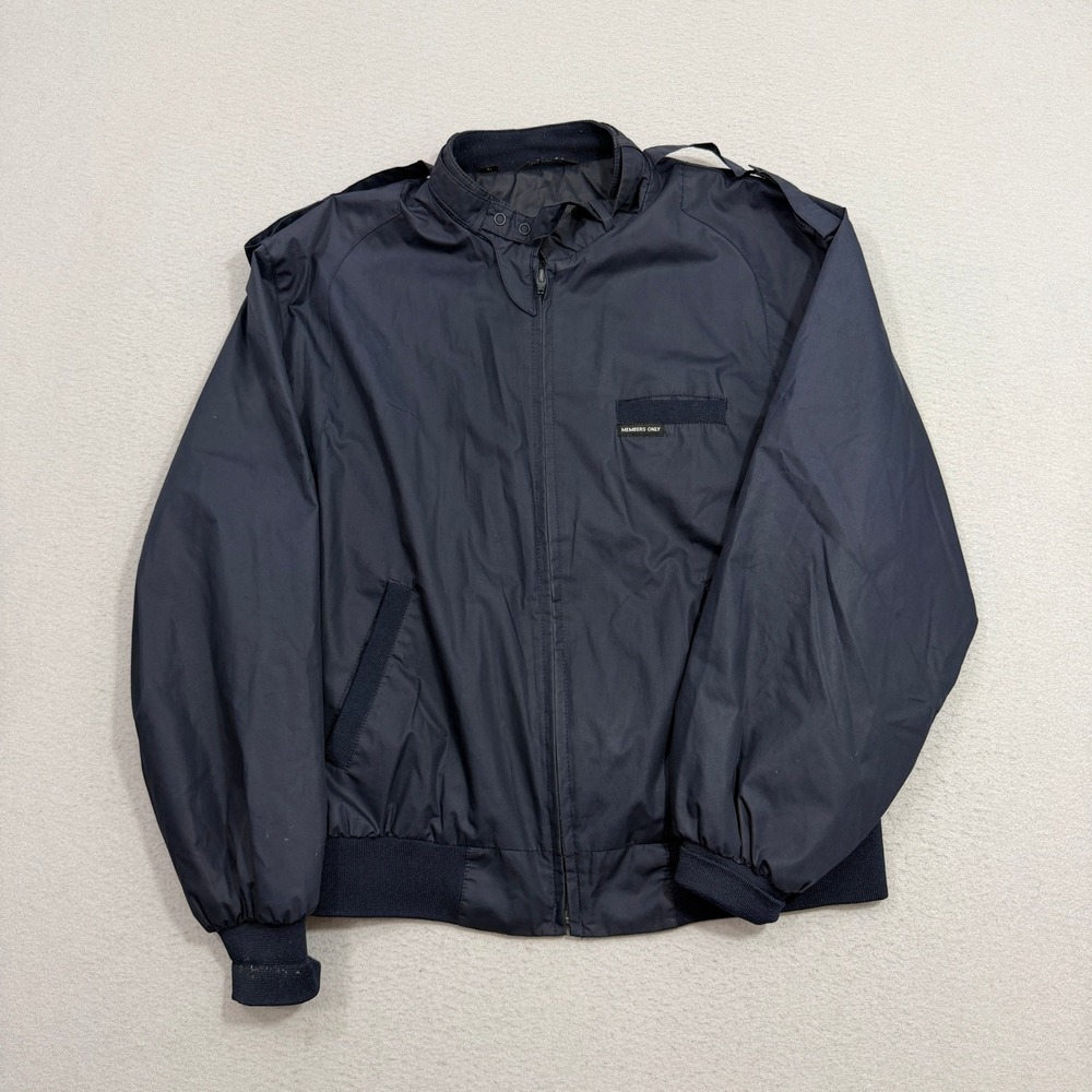 Members Only Jacket Men's Large Blue Iconic Racer Vintage Cafe Racer Epaulets